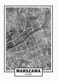 Warszawa plakat z planem miasta na ciemno szarym tle