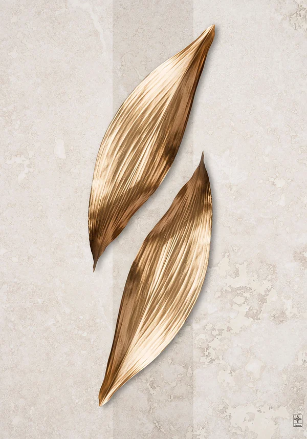 Złote Liście na Jasnym Tle - Plakat Botaniczny