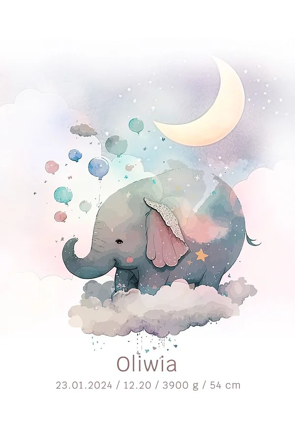 Metryczka - Słonik na chmurce