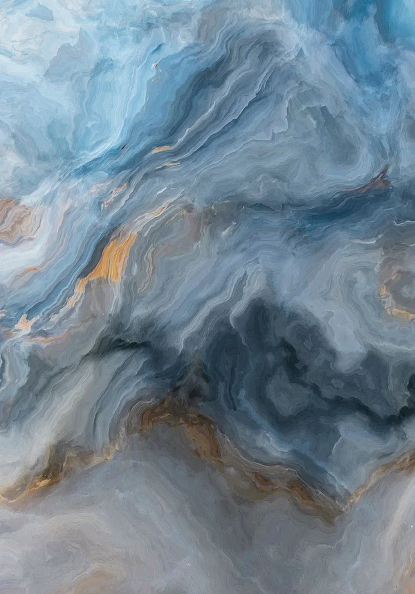 Myśli w błękitach - plakat w malowanym stylu w błękitnych kolorach 