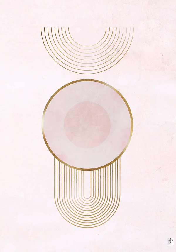 Różowe Koło i Linie: Plakat Abstrakcyjnej Geometrii