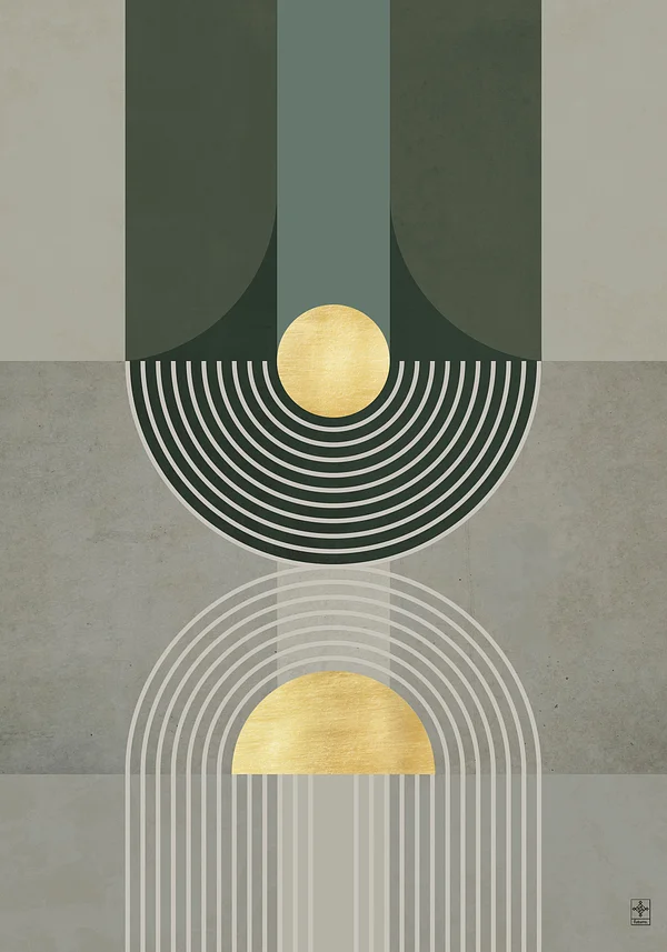 Złoto i Zieleń : Geometryczna Sztuka na Jasnym Tle