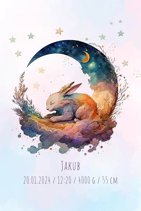 Metryczka - króliczek na księżycu